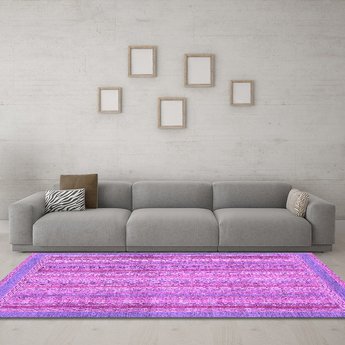 Machine Washable Oriental Purple Modern Area Rugs in a Living Room, wshabs2415pur