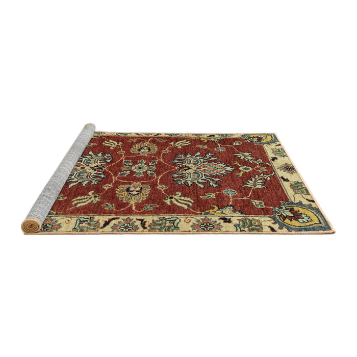 Sideview of Machine Washable Abstract Brass Green Rug, wshabs2416