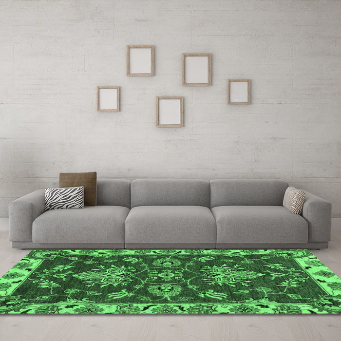 Machine Washable Abstract Emerald Green Modern Area Rugs in a Living Room,, wshabs2416emgrn
