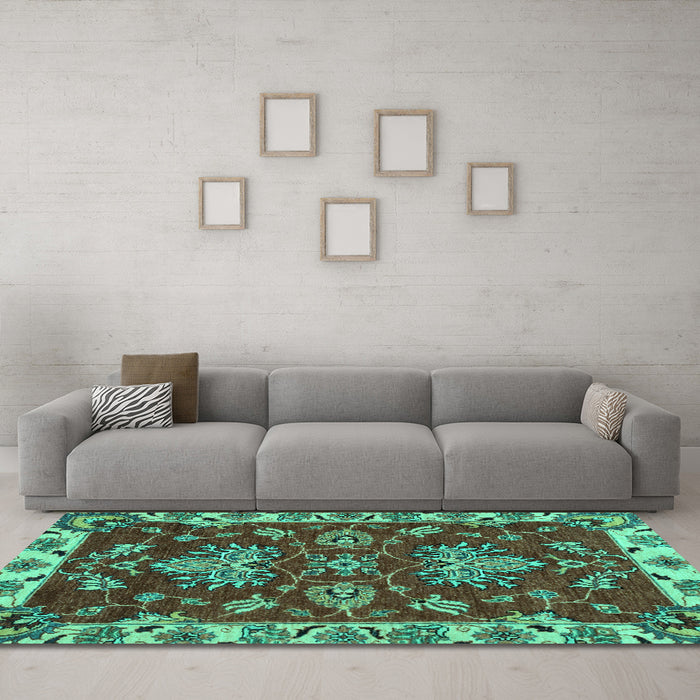 Machine Washable Abstract Turquoise Modern Area Rugs in a Living Room,, wshabs2416turq