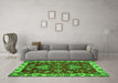 Machine Washable Abstract Green Modern Area Rugs in a Living Room,, wshabs2416grn