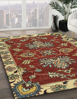 Abstract Copper Green Modern Rug in Family Room, abs2416