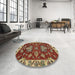 Round Abstract Copper Green Modern Rug in a Office, abs2416