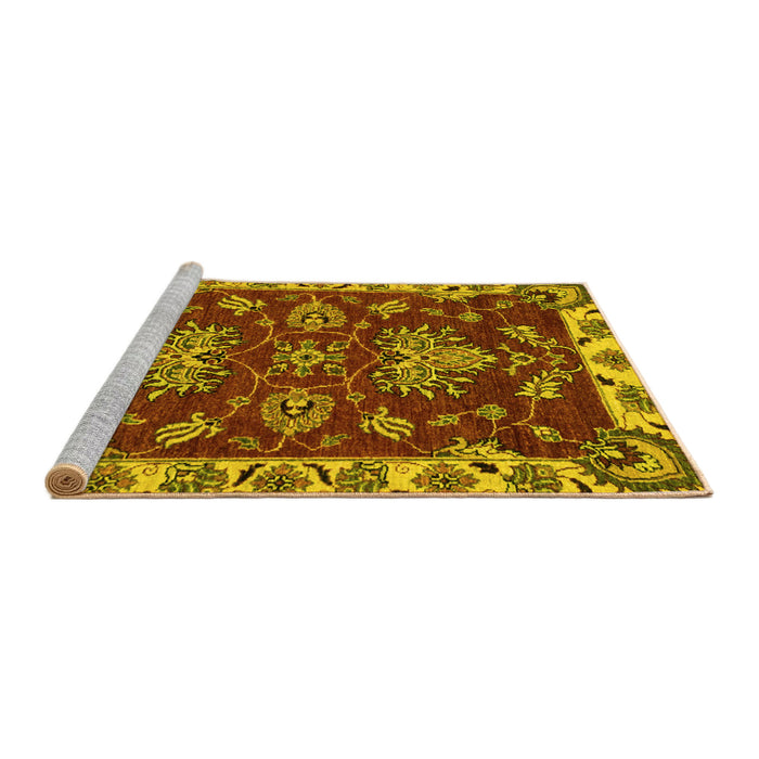 Sideview of Machine Washable Abstract Yellow Modern Rug, wshabs2416yw