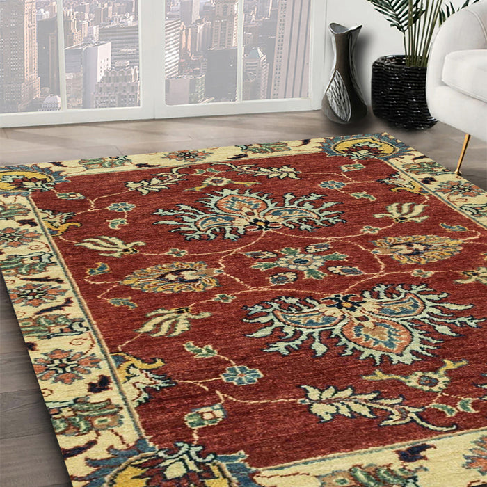 Abstract Copper Green Modern Rug in Family Room, abs2416