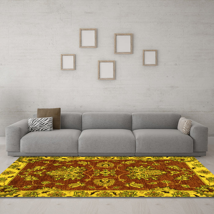 Machine Washable Abstract Yellow Modern Rug in a Living Room, wshabs2416yw