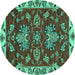 Round Machine Washable Abstract Turquoise Modern Area Rugs, wshabs2416turq