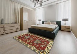 Abstract Copper Green Modern Rug in a Bedroom, abs2416
