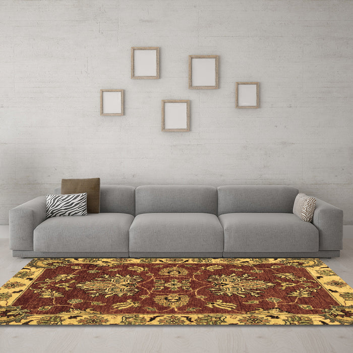 Machine Washable Abstract Brown Modern Rug in a Living Room,, wshabs2416brn