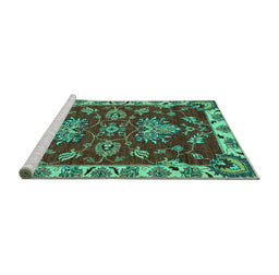 Sideview of Machine Washable Abstract Turquoise Modern Area Rugs, wshabs2416turq