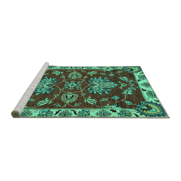 Sideview of Machine Washable Abstract Turquoise Modern Area Rugs, wshabs2416turq