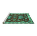 Sideview of Machine Washable Abstract Turquoise Modern Area Rugs, wshabs2416turq