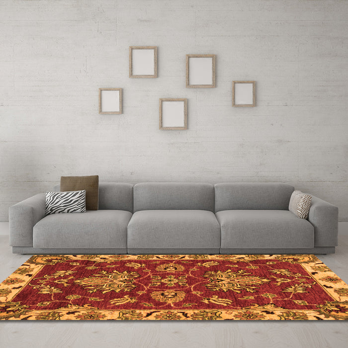 Machine Washable Abstract Orange Modern Area Rugs in a Living Room, wshabs2416org