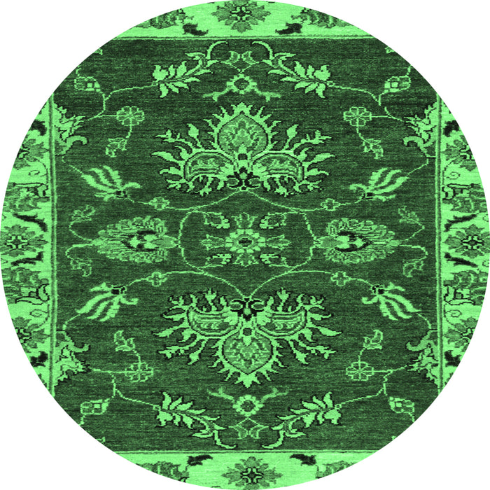 Round Machine Washable Abstract Emerald Green Modern Area Rugs, wshabs2416emgrn