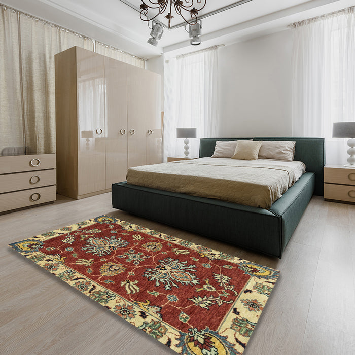 Machine Washable Abstract Brass Green Rug in a Bedroom, wshabs2416