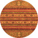 Round Machine Washable Abstract Orange Modern Area Rugs, wshabs2417org