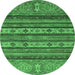 Round Abstract Emerald Green Modern Rug, abs2417emgrn