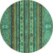 Round Machine Washable Abstract Turquoise Modern Area Rugs, wshabs2417turq