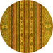 Round Machine Washable Abstract Yellow Modern Rug, wshabs2417yw