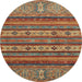 Round Abstract Orange Brown Modern Rug, abs2417