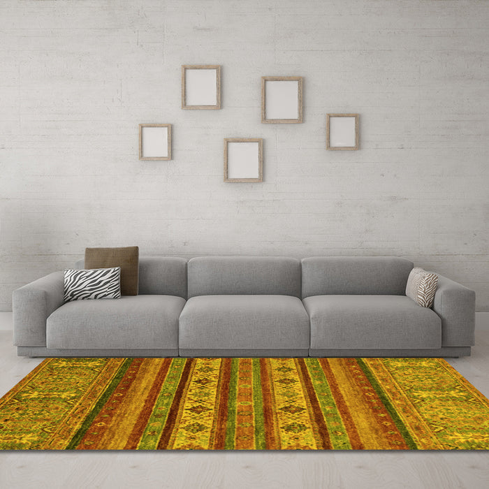 Machine Washable Abstract Yellow Modern Rug in a Living Room, wshabs2417yw