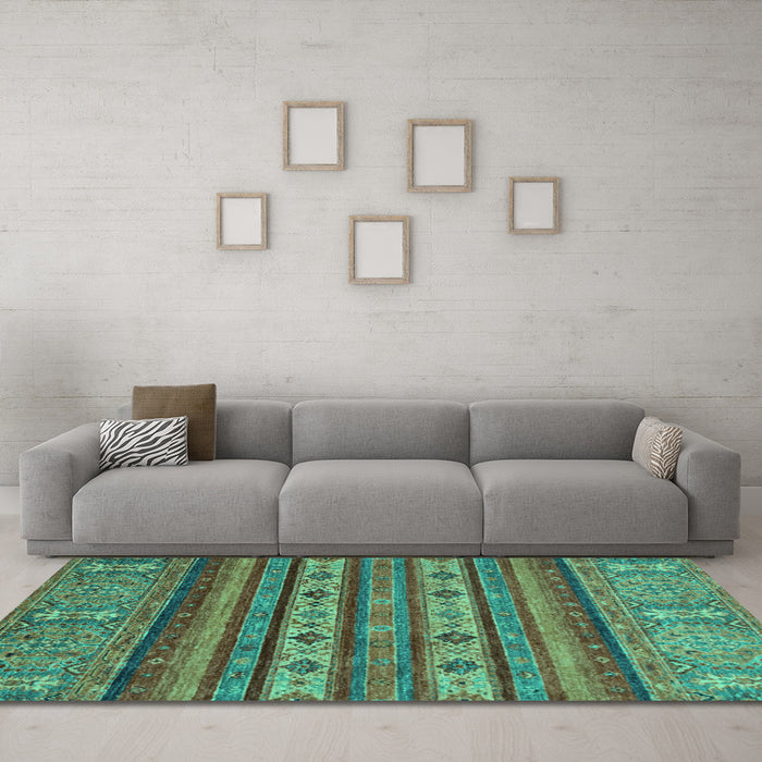 Machine Washable Abstract Turquoise Modern Area Rugs in a Living Room,, wshabs2417turq