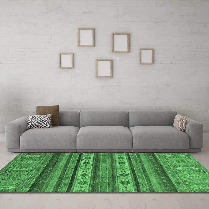 Machine Washable Abstract Emerald Green Modern Area Rugs in a Living Room,, wshabs2417emgrn