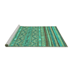 Sideview of Machine Washable Abstract Turquoise Modern Area Rugs, wshabs2418turq