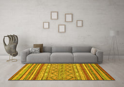 Machine Washable Abstract Yellow Modern Rug in a Living Room, wshabs2418yw