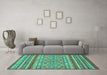 Machine Washable Abstract Turquoise Modern Area Rugs in a Living Room,, wshabs2418turq