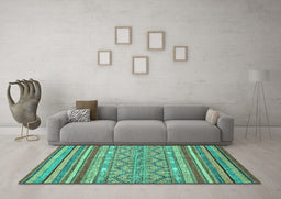 Machine Washable Abstract Turquoise Modern Area Rugs in a Living Room,, wshabs2418turq