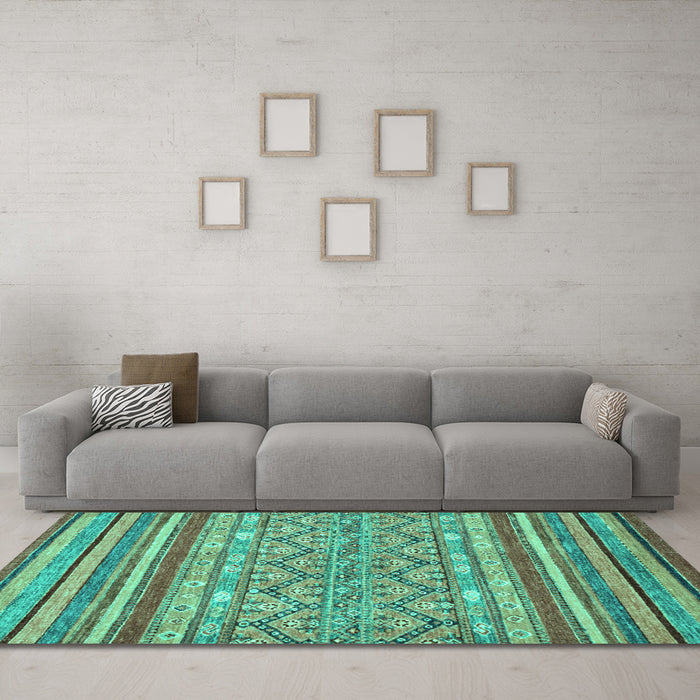 Machine Washable Abstract Turquoise Modern Area Rugs in a Living Room,, wshabs2418turq