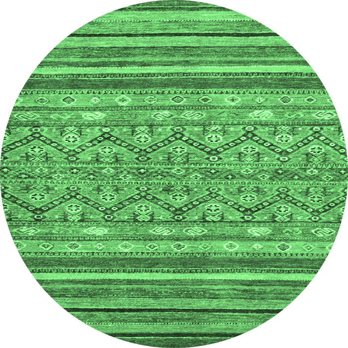 Round Machine Washable Abstract Emerald Green Modern Area Rugs, wshabs2418emgrn