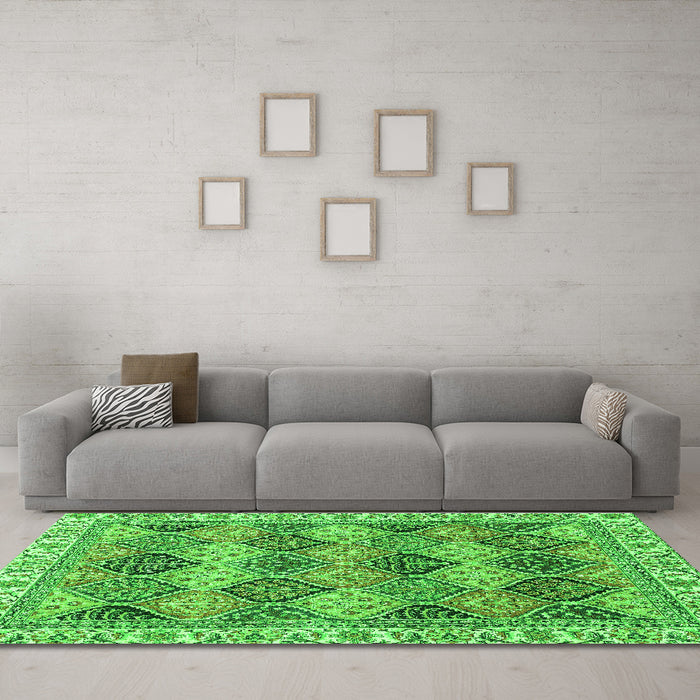 Machine Washable Abstract Green Modern Area Rugs in a Living Room,, wshabs2419grn