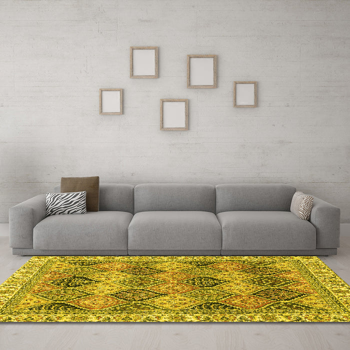 Machine Washable Abstract Yellow Modern Rug in a Living Room, wshabs2419yw