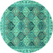 Round Machine Washable Abstract Turquoise Modern Area Rugs, wshabs2419turq