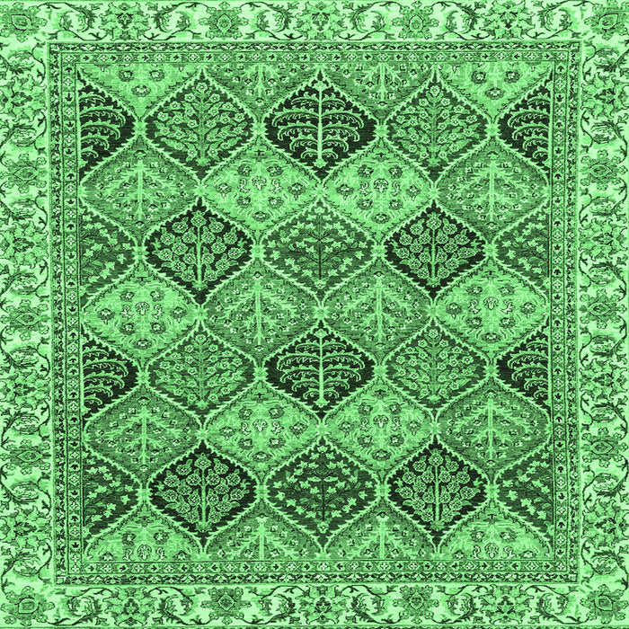 Square Machine Washable Abstract Emerald Green Modern Area Rugs, wshabs2419emgrn
