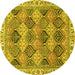 Round Abstract Yellow Modern Rug, abs2419yw