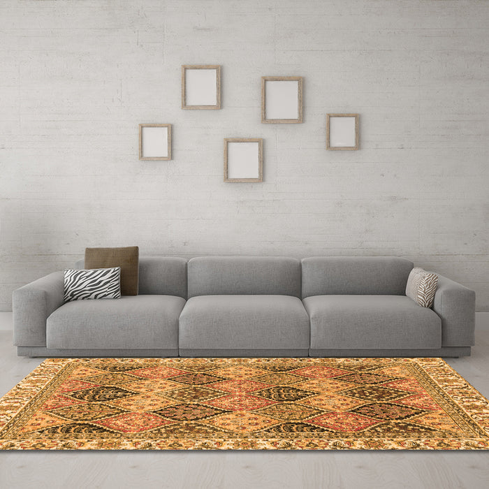 Machine Washable Abstract Orange Modern Area Rugs in a Living Room, wshabs2419org