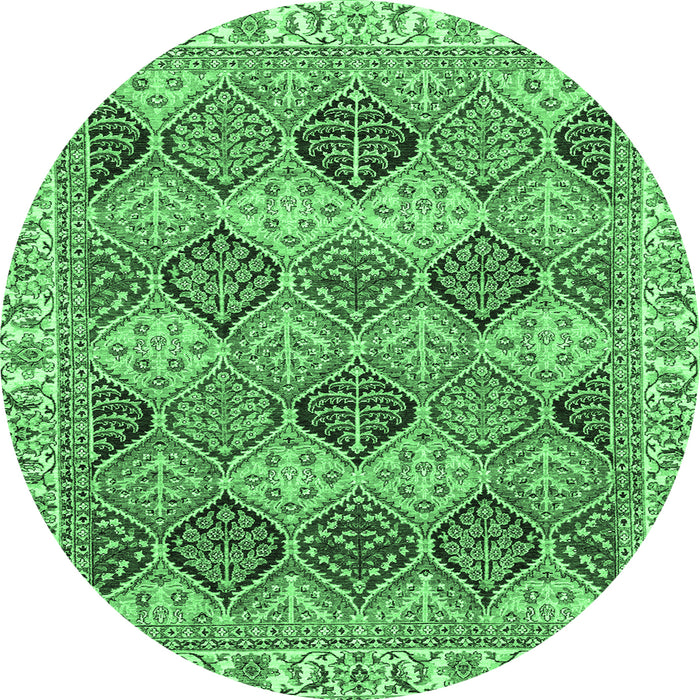 Round Machine Washable Abstract Emerald Green Modern Area Rugs, wshabs2419emgrn