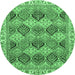 Round Machine Washable Abstract Emerald Green Modern Area Rugs, wshabs2419emgrn