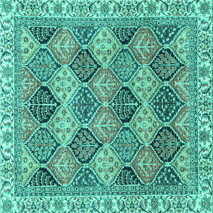 Square Machine Washable Abstract Turquoise Modern Area Rugs, wshabs2419turq