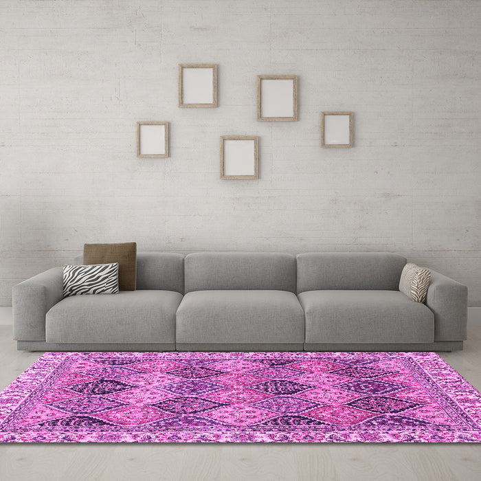 Machine Washable Abstract Pink Modern Rug in a Living Room, wshabs2419pnk