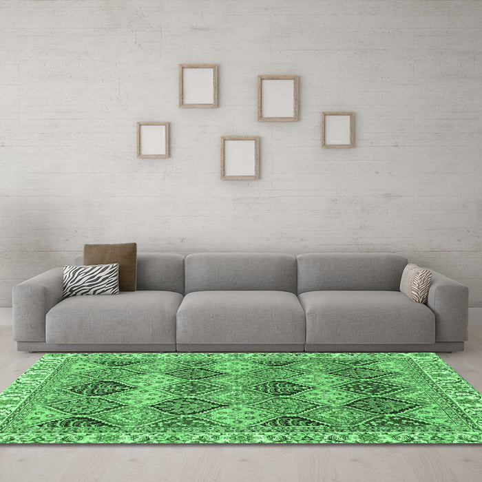 Machine Washable Abstract Emerald Green Modern Area Rugs in a Living Room,, wshabs2419emgrn