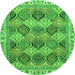 Round Machine Washable Abstract Green Modern Area Rugs, wshabs2419grn