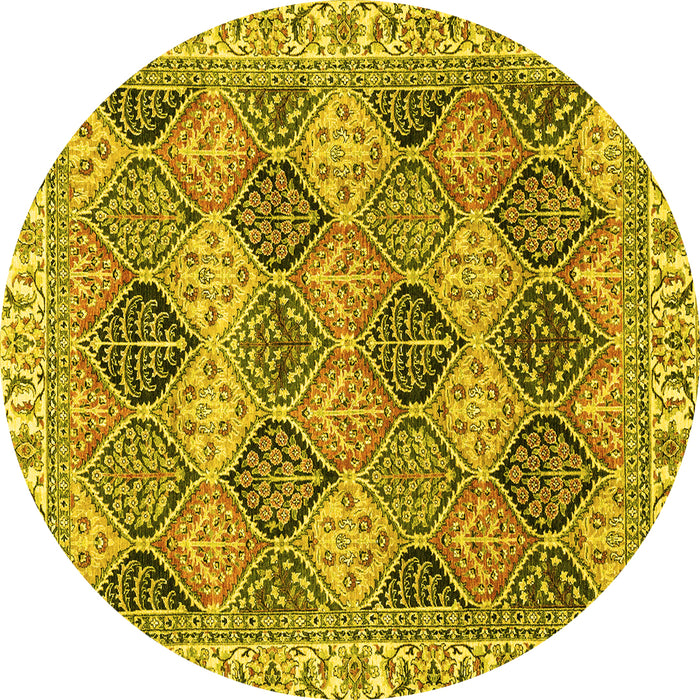 Round Machine Washable Abstract Yellow Modern Rug, wshabs2419yw