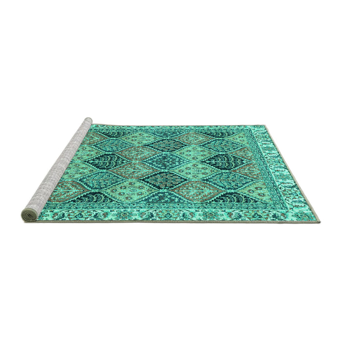 Sideview of Machine Washable Abstract Turquoise Modern Area Rugs, wshabs2419turq
