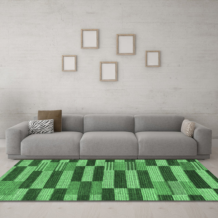 Machine Washable Abstract Emerald Green Modern Area Rugs in a Living Room,, wshabs241emgrn