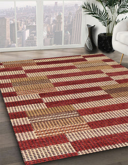 Machine Washable Abstract Tomato Red Rug in a Family Room, wshabs241