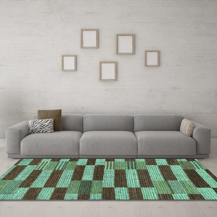 Machine Washable Abstract Turquoise Modern Area Rugs in a Living Room,, wshabs241turq